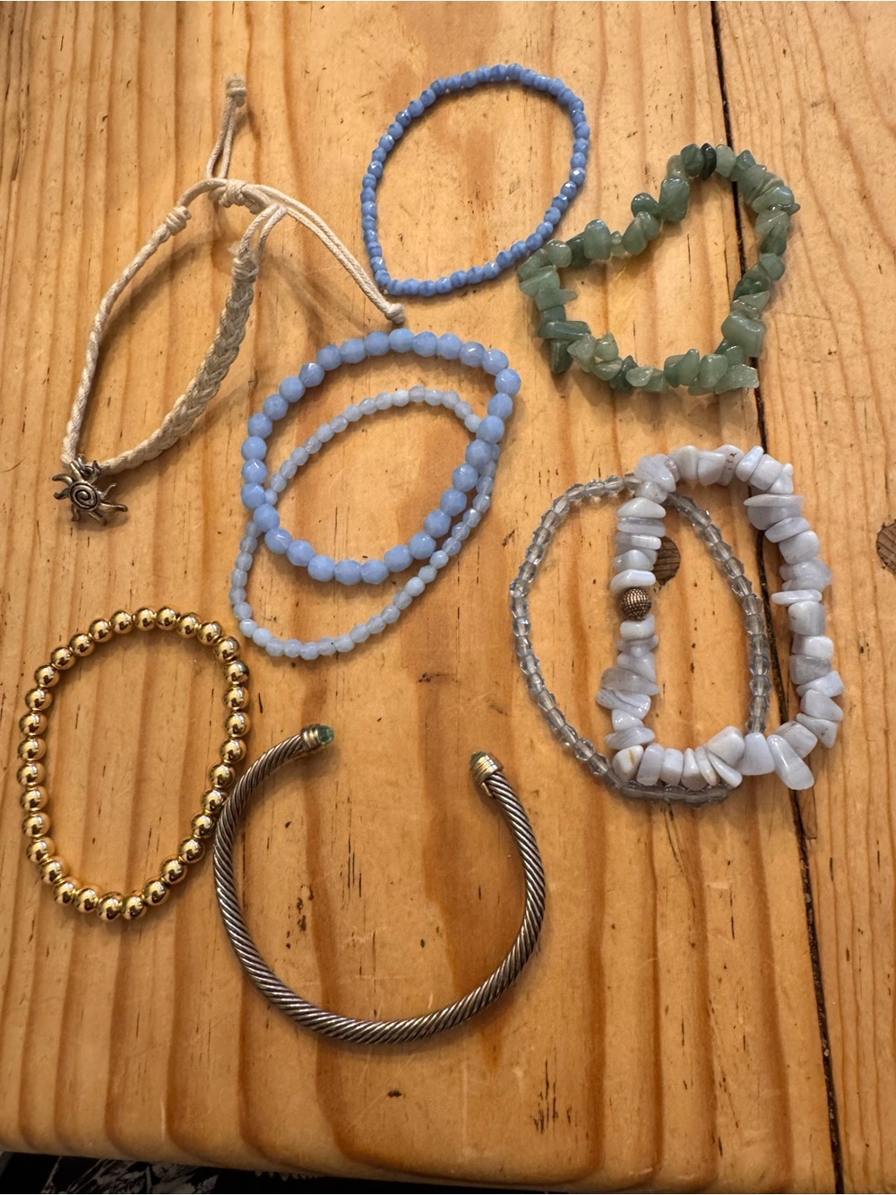 Mixed Beaded Bracelet Set of 9 - Blue, Green, Gold, Silver color